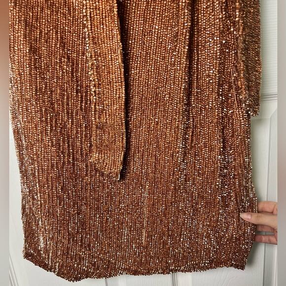 Retrofete Sequins One Shoulder Bronze Velvet Waist Tie Ella Mini Dress L - Picture 6 of 9